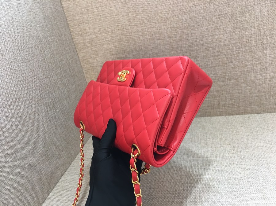 Medium Classic Flap Lambskin Bag AO1112 Red/Gold